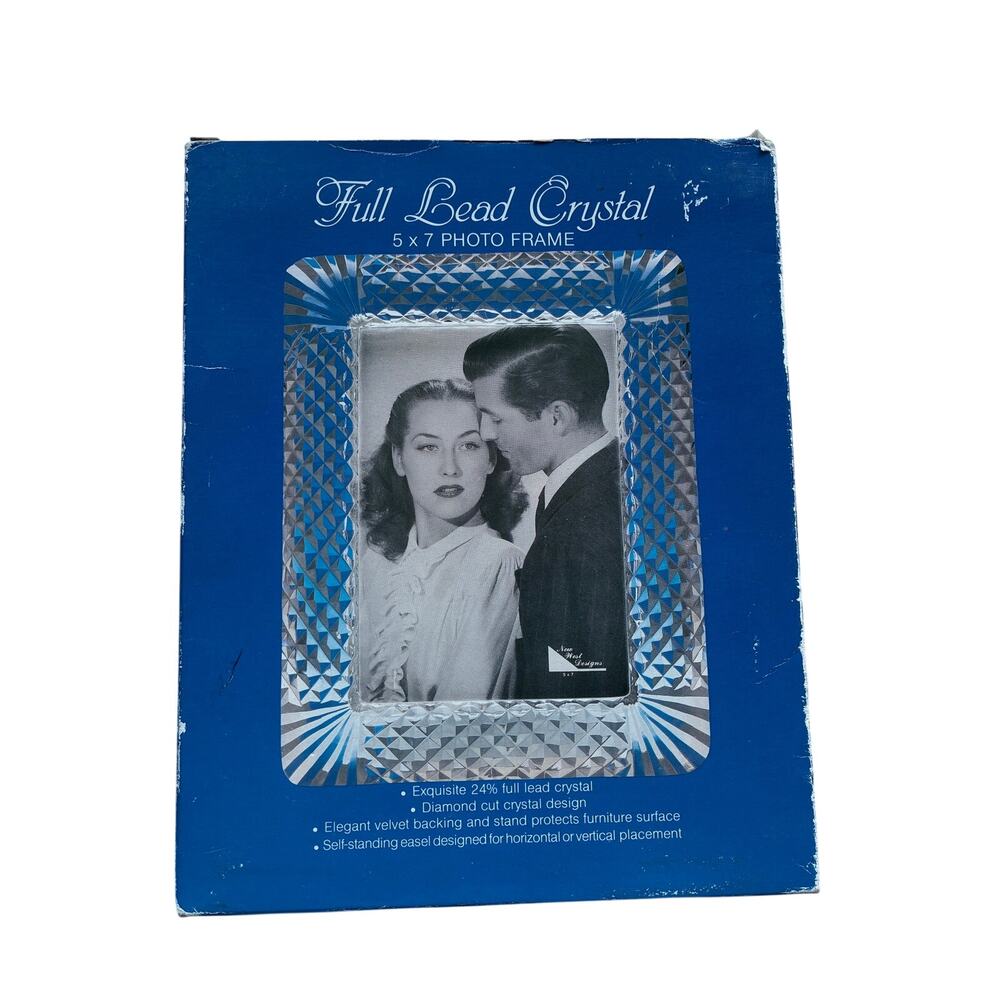 Vintage 24% Full Lead Crystal 5x7 Photo Frame Diamond Cut New West Designs
